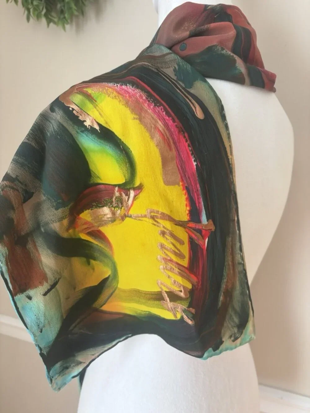 Mary Kuder Abstract Hand Painted Art Silk Scarf Artist Signed 70